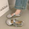 Flat silver single shoes women's summer new with skirt Velcro Mary Jane shoes Doudou shoes