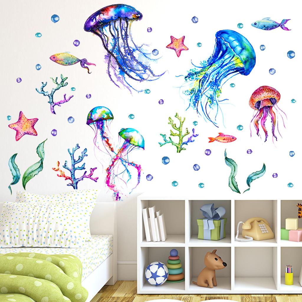 Underwater World Jellyfish Starfish Wall Stickers Living Room Bedroom Children's Background Decoration Decals