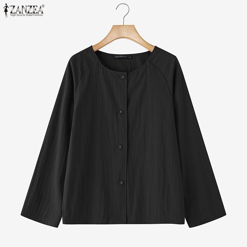 ZANZEA Women Casual Round Neck Solid Color Long Sleeve Blouse