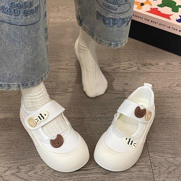 Mary Jane Hollow Canvas Shoes Children 2025 New Summer Breathable Velcro One Pedal Lazy Sports Shoes