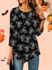 Women's Loose Round Neck Three Quarter Sleeve Tee 3D Halloween Pattern Ideal Halloween and Christmas Gift