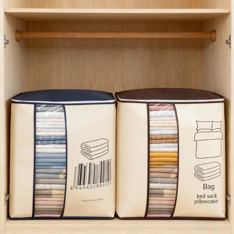 Non-Woven Foldable Storage Bag Transparent Visual Window Quilt Futon Organizer Household Bedding Home Storage Organization Bags