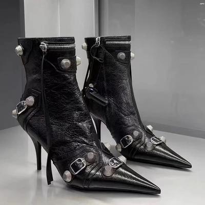 2024 New Women Slim Ankle Boots Fashion Elegant Pointed Toe Shoes Thin High Heel Women's Morder Short Booties