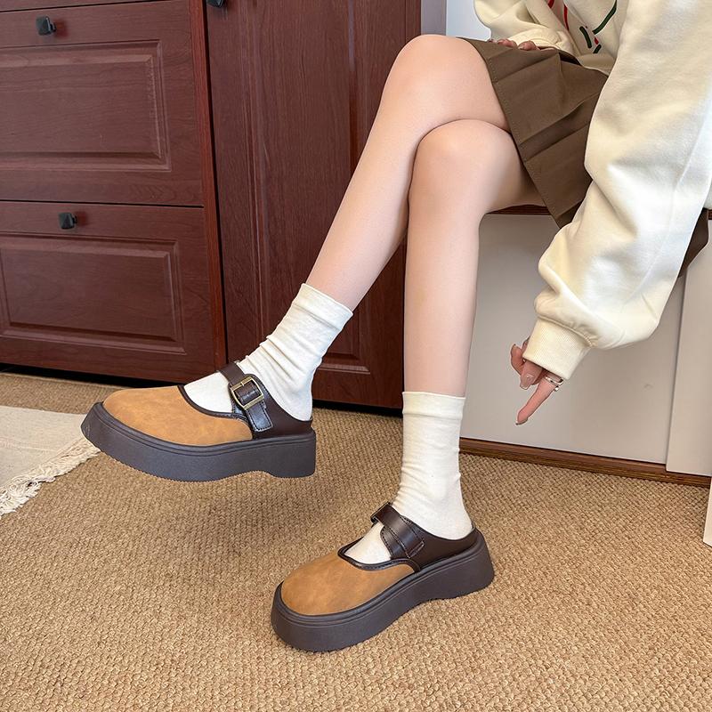 Shoes Woman's Slippers Slides Platform Cover Toe 2025 New Retro Mary Janes Shoes House Platform Slippers Women