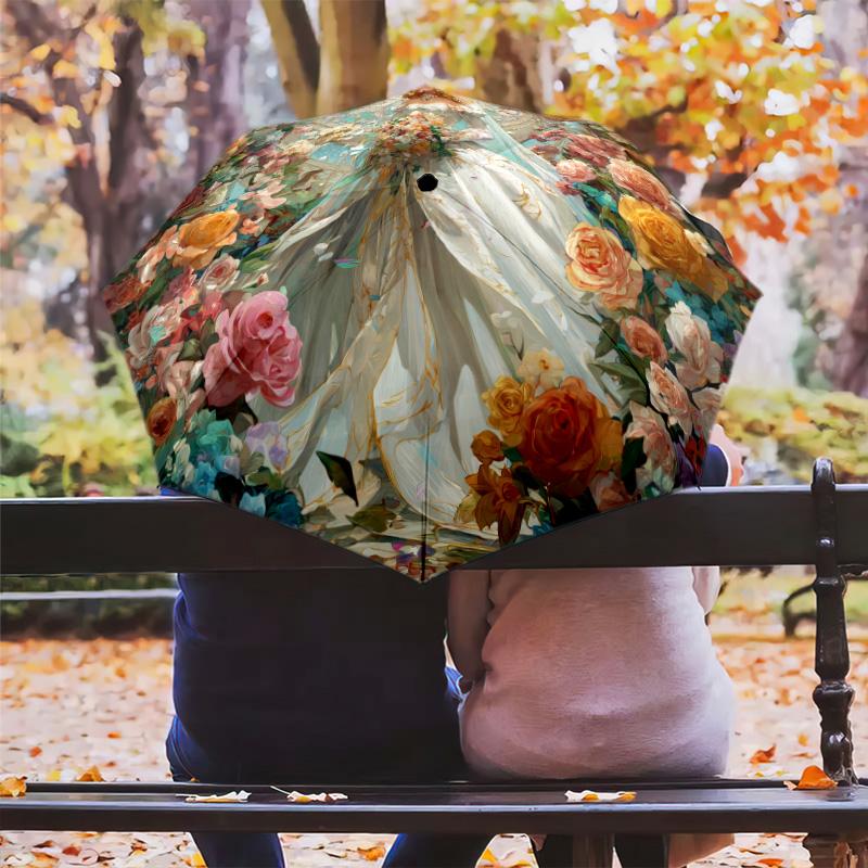 0106 Flower Maiden  pattern, automatic folding umbrella, portable and foldable design, 8 ribs, a Christmas or birthday gift.