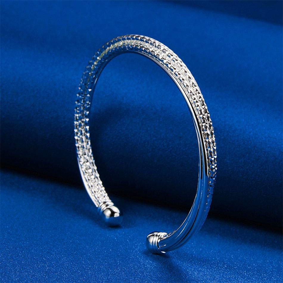 Charming 925 Sterling Silver Exquisite Sparkling Open Bangle for Women, Fashionable Wedding Party Jewelry