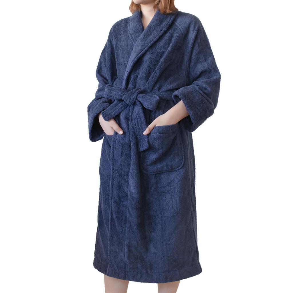 Bloom Imabari Scene Bathrobe for Men and Terry Warm and Made In Japan Women, Cloth, 100% Cotton, Absorbent, (L, Navy)
