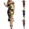 Formal Dress Off Shoulder Irregular Sleeveless Non-positioning Print Bodycon Dress for Wedding