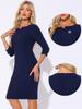Allegra K Business Dress, Midi Dress, 3/4 Sleeves, V-Neck, Slim Fit, Pencil Dress, Women's, Dark Blue, Size XS