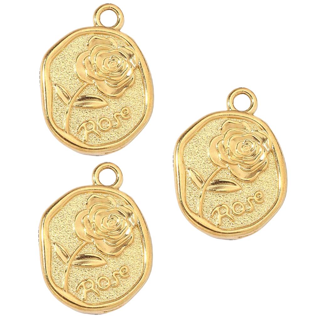 3Pcs Stainless Steel Floral Pendants Gold Plated Jewelry Accessory for Crafting Elegant Necklace Bracelet and Earrings