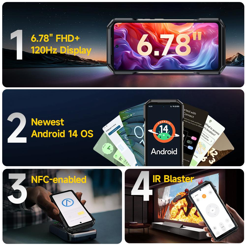 Ulefone Armor 27 Pro 5G Rugged Phone 10600mAh Smartphone 50MP Camera 64MP Night Android 15 Up to 24GB+256GB NFC Mobile Phone