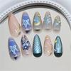 24 Pcs Almond Shaped Stick On Nail Glossy Press On Nail Reusable False Nail Ocean Star Jellyfish Acrylic Nail