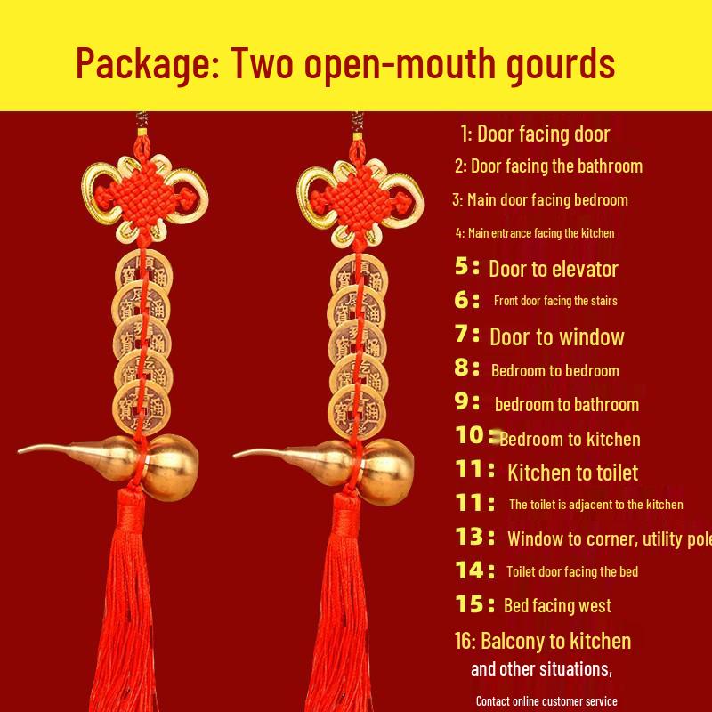 Pure Copper Chinese Lucky Knot Pendant with Five, Six, and Ten Emperor Coins - Door or Threshold Decoration.