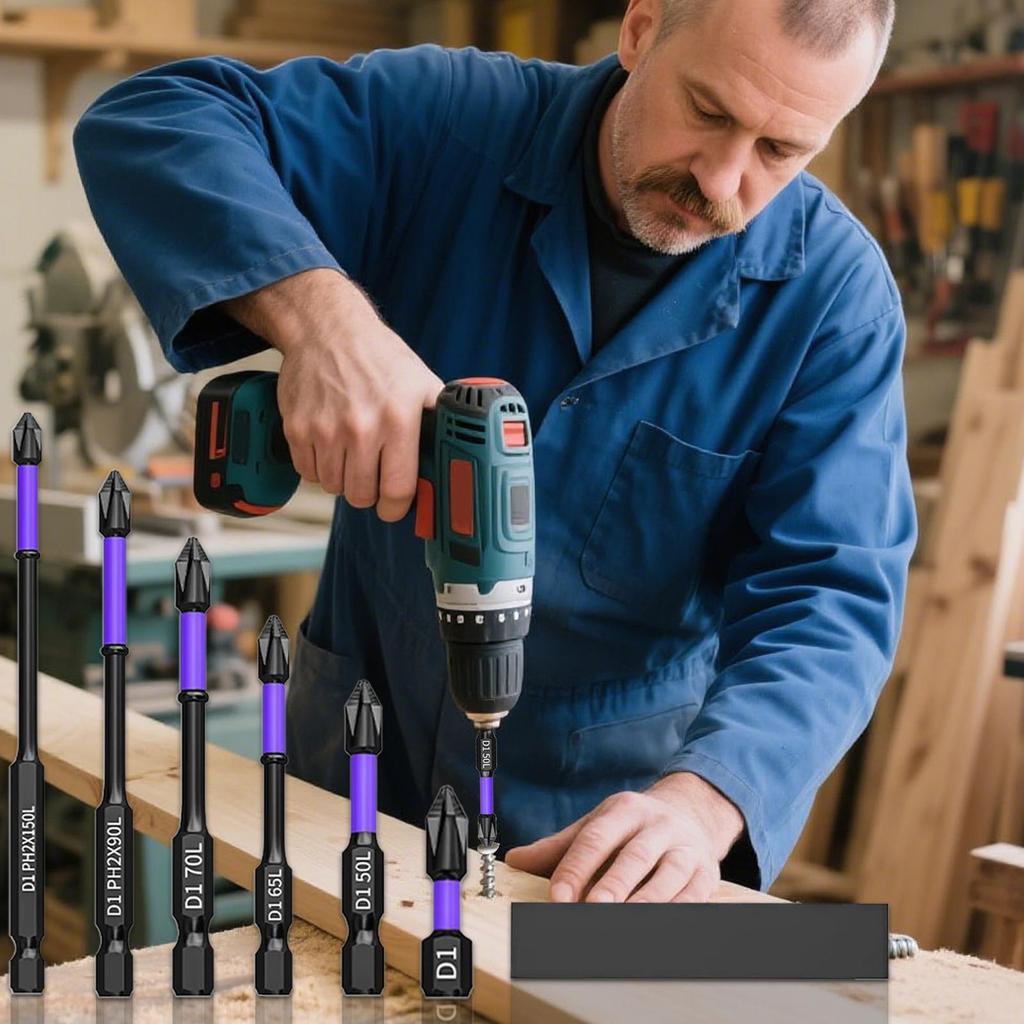 6Pcs Magnetic Screwdriver Bits Non-slip Shockproof Phillips Impact Bits Hex Shank Alloy Steel Bits Suitable for Power Tools