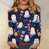Women's Long-sleeved Loose-necked Halloween Print Casual Top, Suitable for Holiday Parties