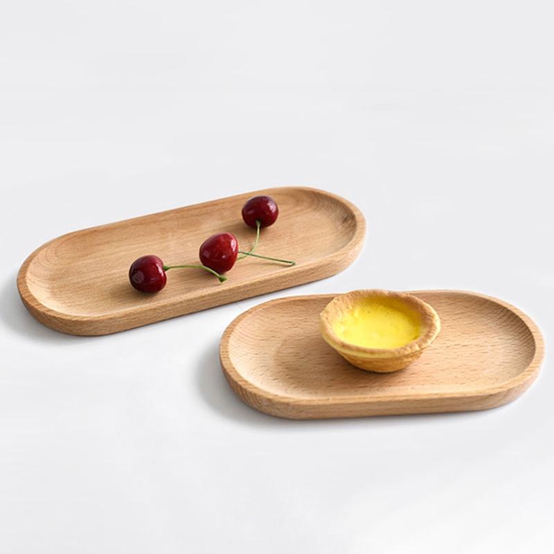 Japanese Tableware Wooden Plate Beech Oval Tray Mini Solid Wood Small Dinner Plate Children's Dinner Plate Wooden Plate
