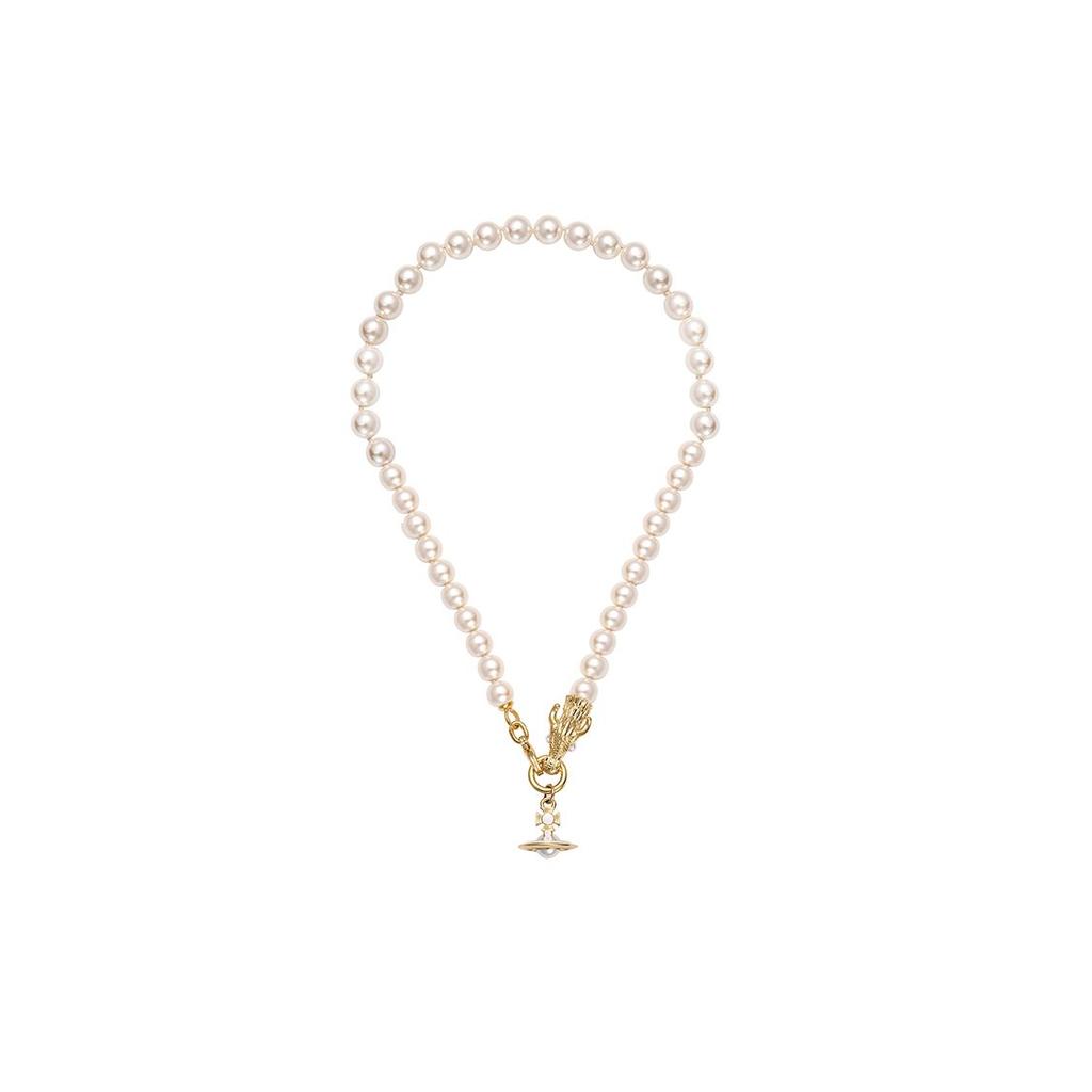 Vivienne Westwood 24 Year Of The Dragon Limited Edition Saturn Shape Pearl Necklace Women necklace Gold 6301012O-02R125-CN