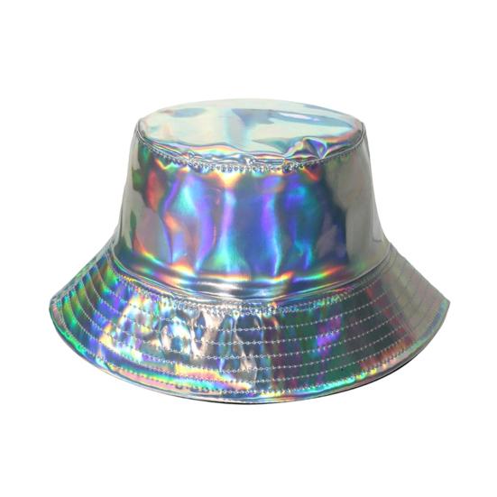 Eimerhut, Dreidimensionaler Breiter Rand Fischerhut, Wasserdichter Kunstleder Cooler Metallischer Glanz Sonnenhut, Bühnenperformance Hut für Hip-Hop