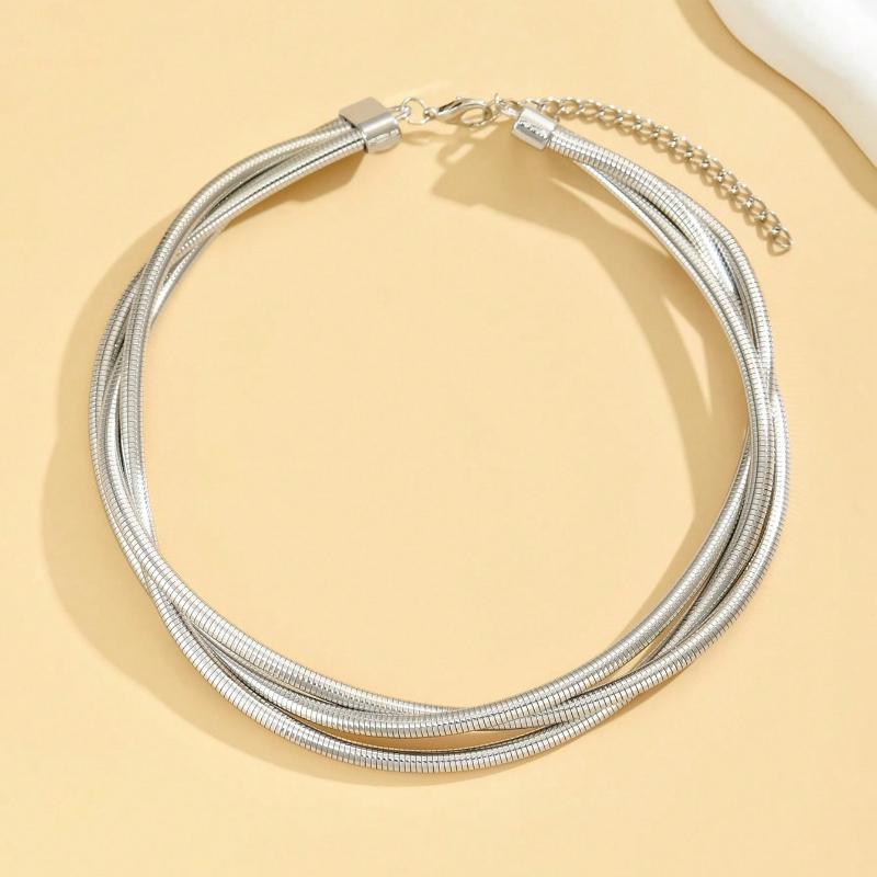 1pc Simple Versatile Snake Chain Necklace, Metal Design Fashionable Jewelry For Women, Suitable For Daily Wear, Hanging Out, And Gatherings
