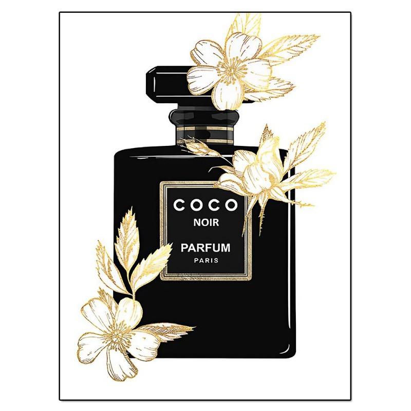 Fashionable luxury bottle of coco perfume, canvas, painting, Scandinavian flower, print poster, wall painting, modern decoration of the room