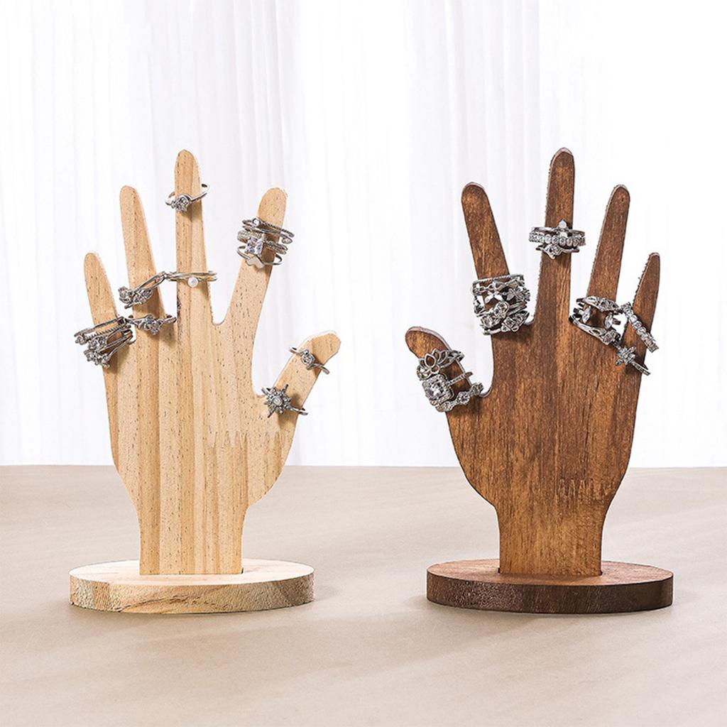 2 Pieces Stylish Hand Shaped Wooden Jewelry Display Stand Elegant Rings Bracelet Holder for Home and Store Decoration