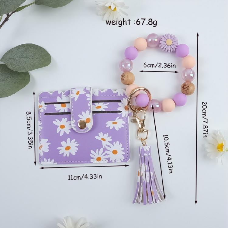 Secure Closure Daisy Beaded Keychain Bracelet Soft PU Leather Women Girls Fashion Accessory