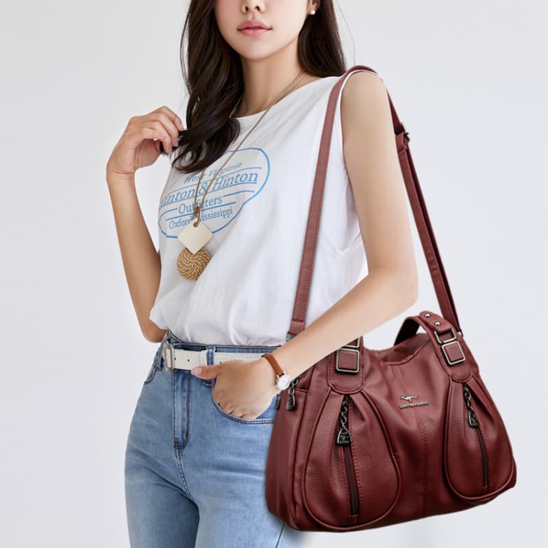 Soft leather pleated shoulder bag Crossbody tote women's bag