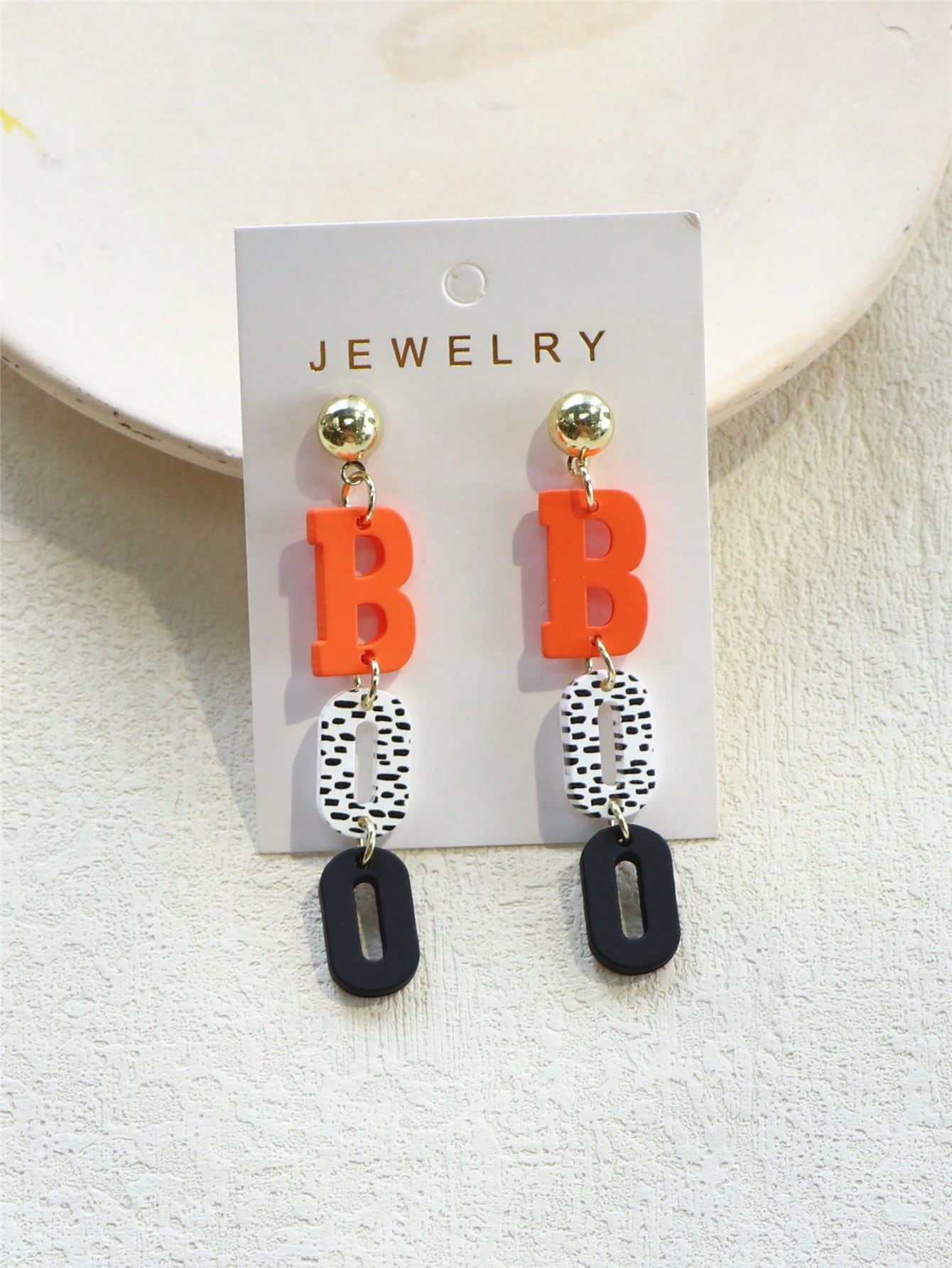 

1 пара серег на Хэллоуин BOO в горошек с тыквой и оранжевым текстурированным акриловым узором, украшение для вечеринки
