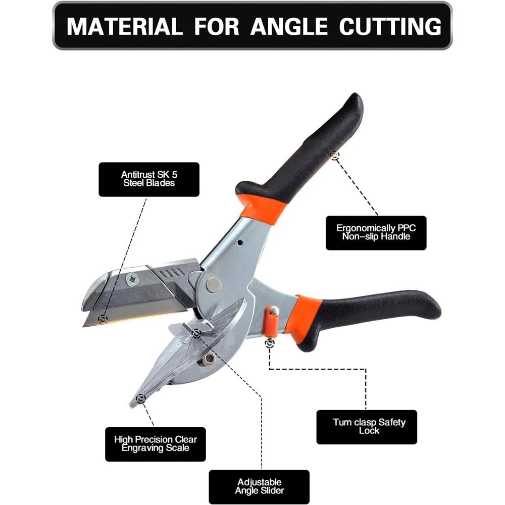 45° - 135° angle cutting scissors, quarter-circle cutting tool, used for cutting PVC, PPR, PE pipes, cork, including 10 spare blades