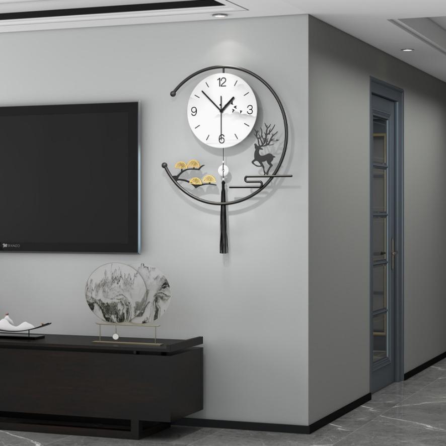 Clock wall clock living room high-end new Chinese style home decoration punch-free clock wall hanging modern simple quartz clock