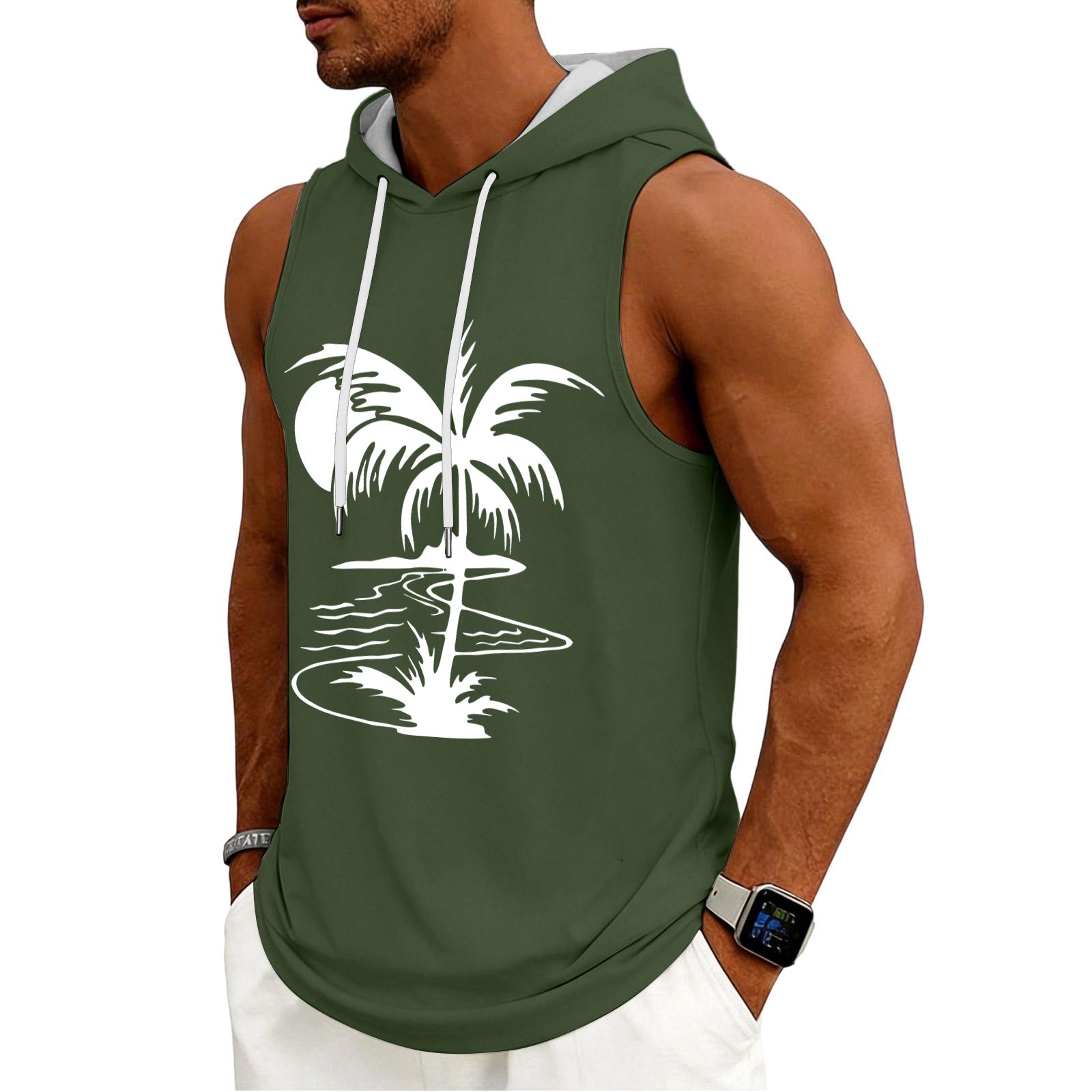 

Mens Sleeveless Hooded Tank Top Pullover with Drawstring and Tree Print Relaxed Fit Lightweight Design XL
