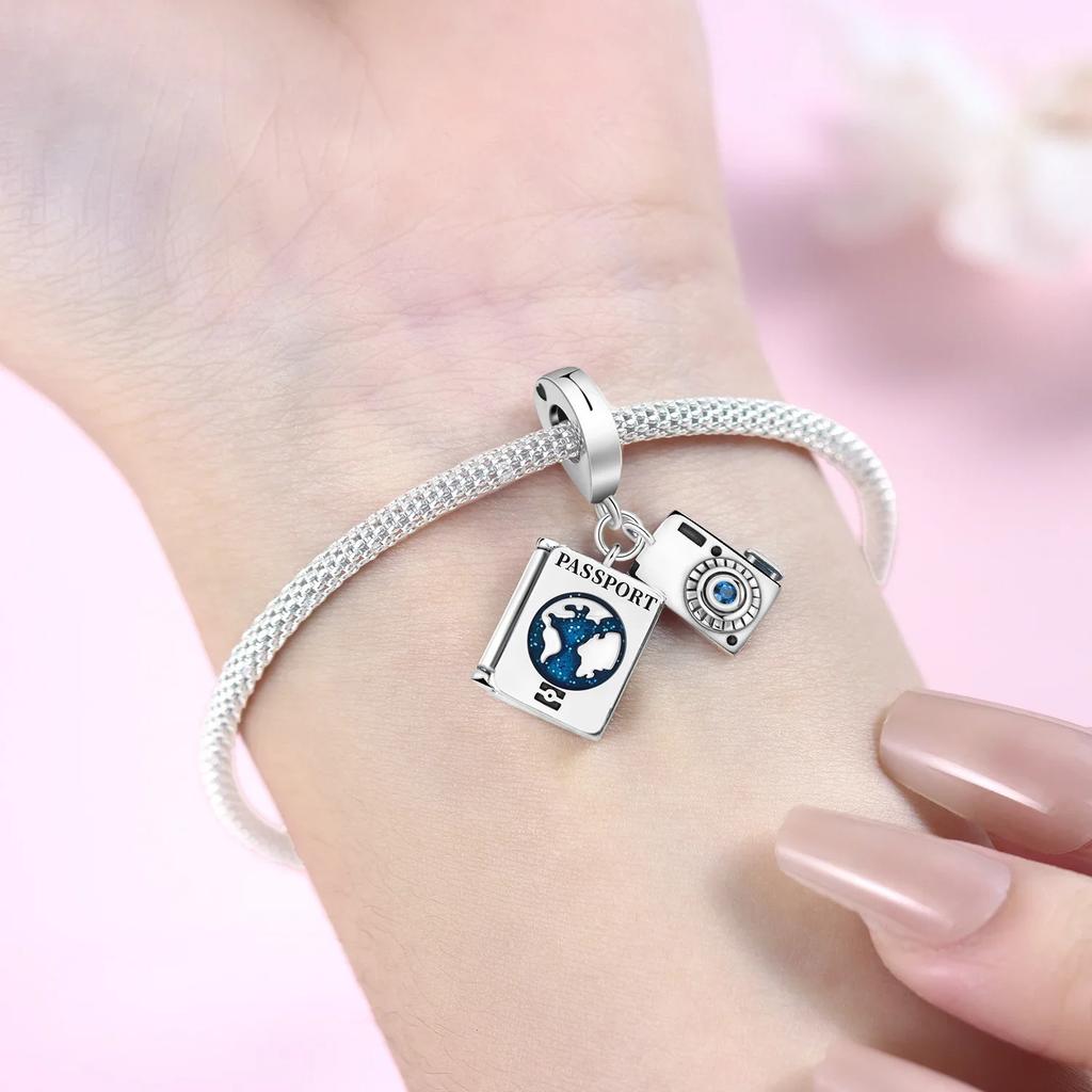 Copper Metal Colors Airplane Globe & Passport Dangle Charm Bead Component Bead Components Compatible With Authentic Original Bracelet High Quality