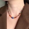 Handmade Natural Red Agate Contrast Color Necklace Vintage Artistic Oil Painting Choker for Women