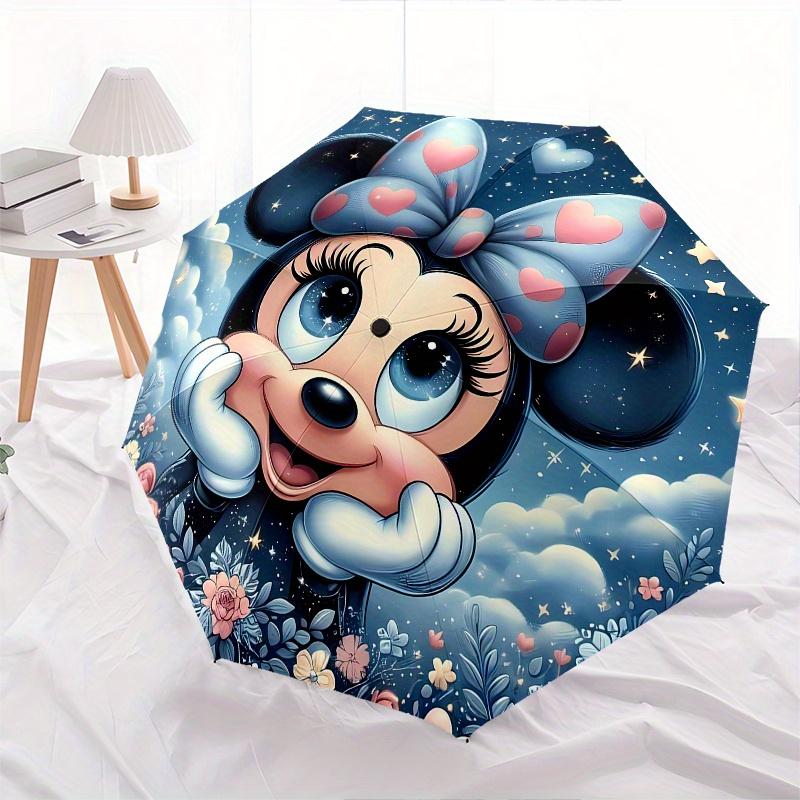 Minnie Mouse, Fantasy Automatic Opening and Closing Umbrella, Compact Travel Umbrella, Lightweight and Portable, Suitable for Beach Commutin
