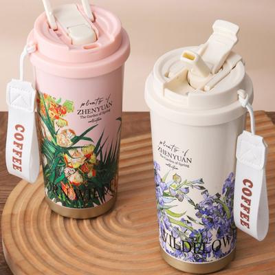 316 Stainless Steel Tumbler  Coffee&Cold Cup Large Capacity Insulated Travel Mug Portable with Carry Strap for Hot & Cold Drink