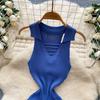 Summer Women Casual Sleeveless Polo Collar Knitted Sweater Mini Short Sheath Dresses