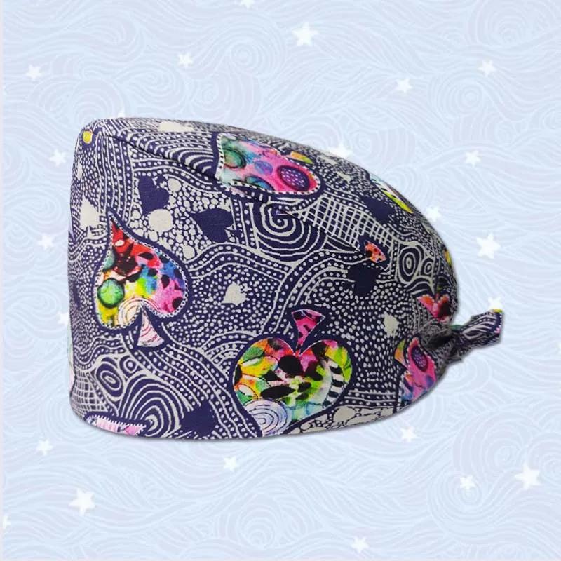 HZMNOI 100% Coton Bonnets Chirurgicaux Imprimés à Lien Arrière Section Élastique Bonnet de Bloc Infirmière pour Hommes Femmes Hôpital Chapeaux Médicaux Nouvelle Arrivée