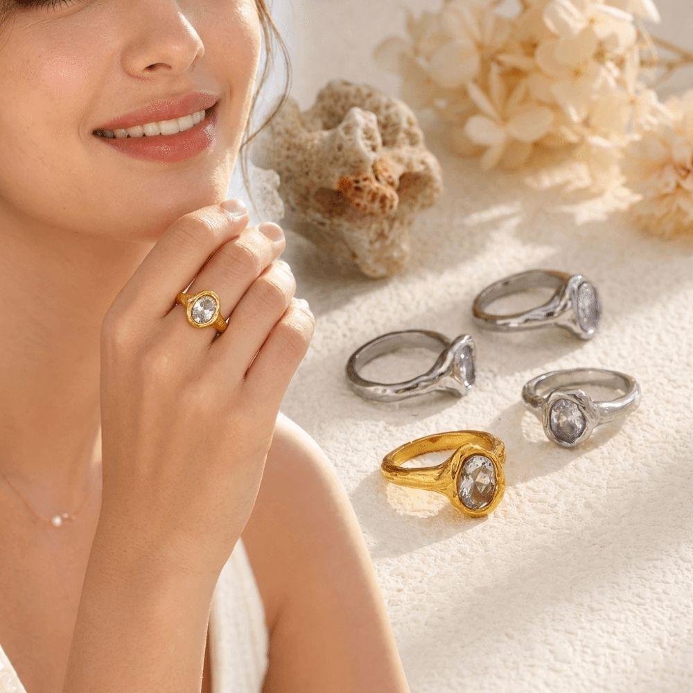 Elegant Zirconia Ring Irregular Shape Stainless Steel Ring Shiny Statement Ring  Daily Wear