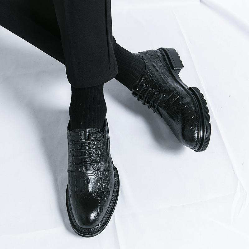 Fashion Comfort Thick Soled Alligator Pattern Leather Shoes Men Business Office Brand Men Casual Shoes Classic Handmade Man Oxford Shoes