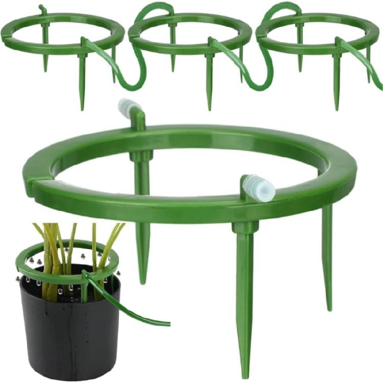 Nursery Watering Rings with Tube Joint and 3 Support Stakes, 5 Inch Soil Irrigation Tool for Pots, Containers, and Garden Use