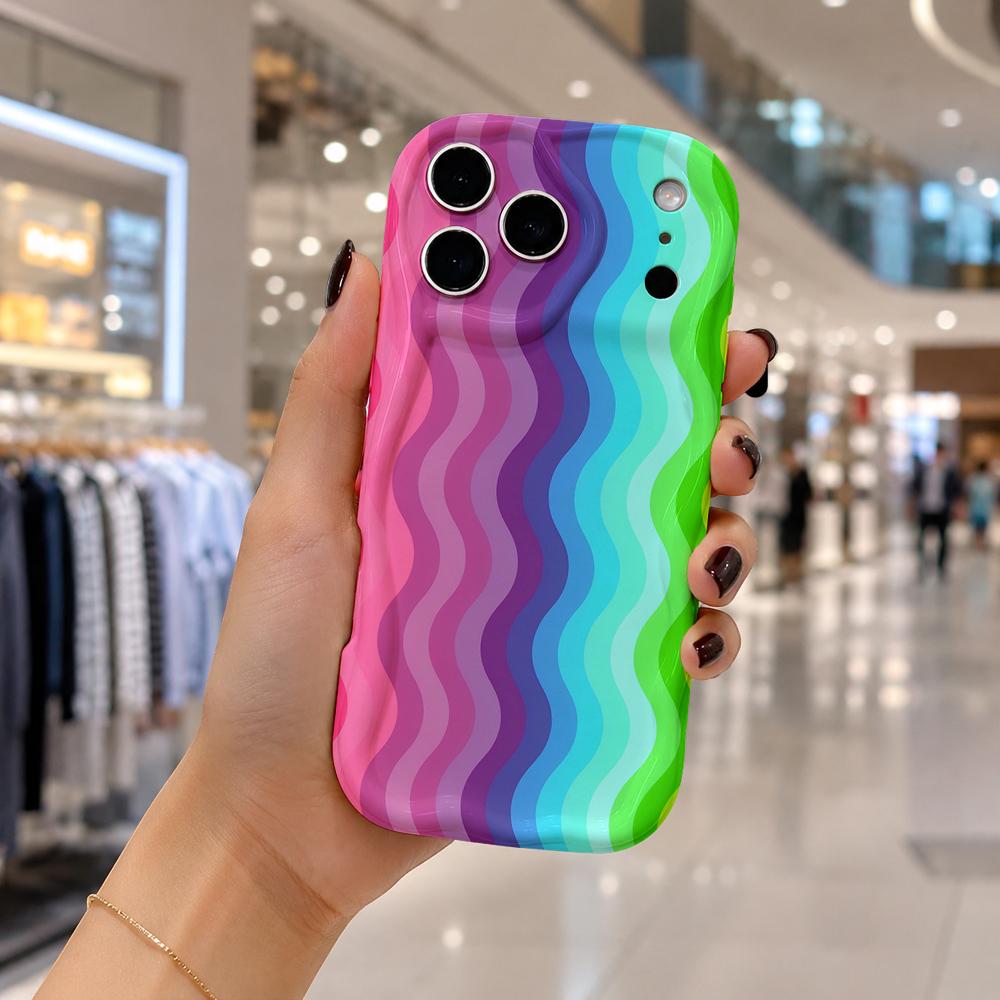 Rainbow Wave Stripe Iridescent Phone Case For iPhone 17 16 15 14 13 12 11 Pro Max Plus Wavy Edge Cover