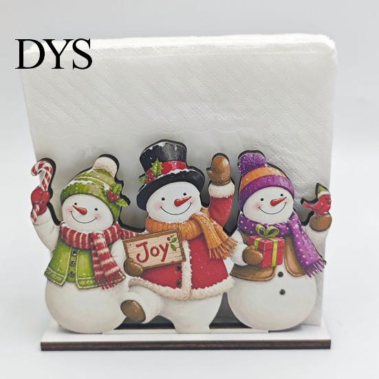 Christmas Gift for Family Napkin Holder Table, Wooden Santa Snowman Reindeer Tree Cocktail Vertical Tissue Dispenser Winter Holiday Parties, Farmhouse
