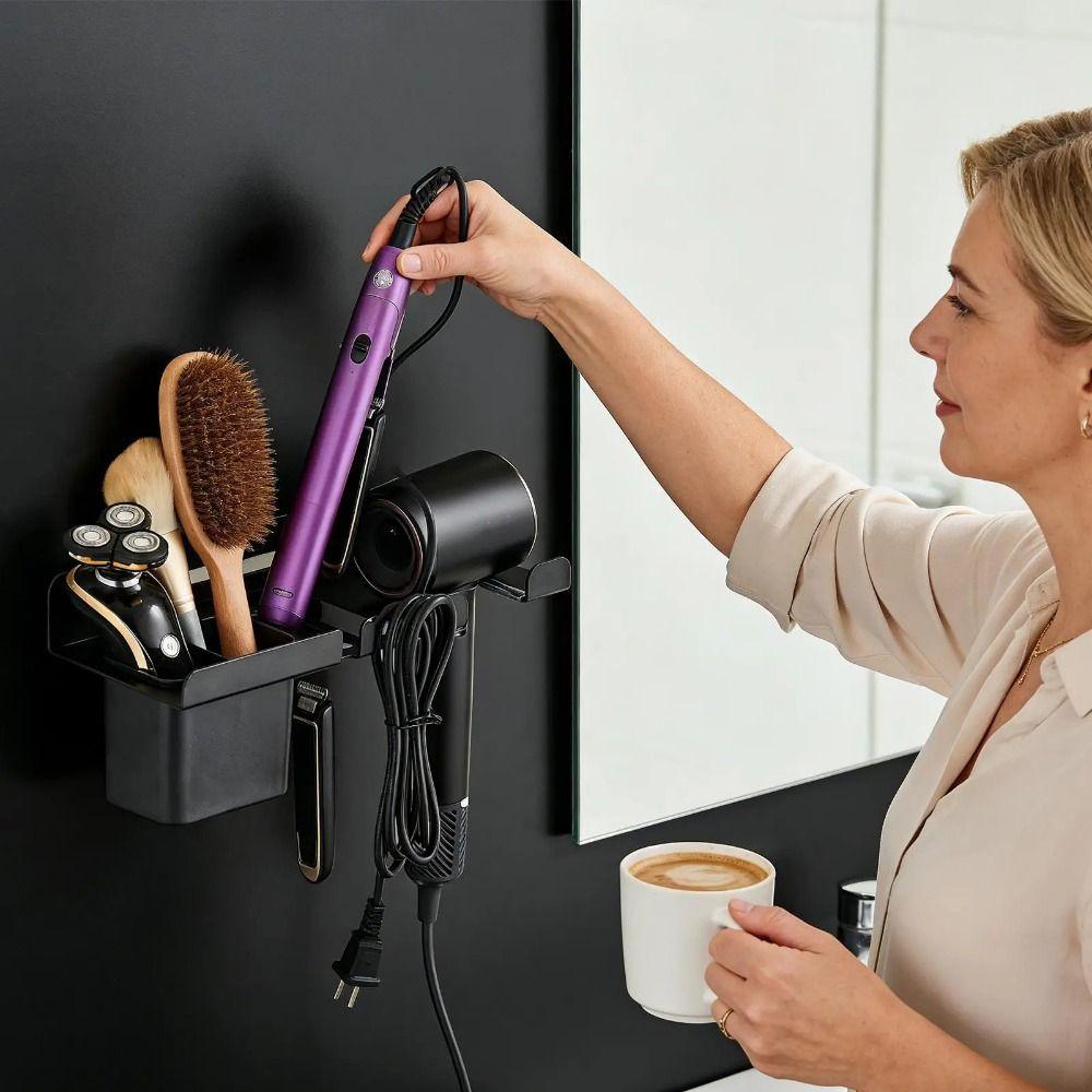 Space Saving Blow Dryer Hanger Carbon Steel Curling Iron Shelf Hair Dryer Holder  Hairbrush
