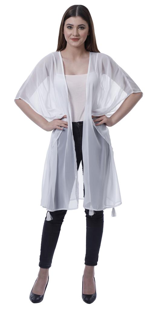 Moomaya Womens Georgette Shrug Open Front Long Sheer Coverup w  Tassels