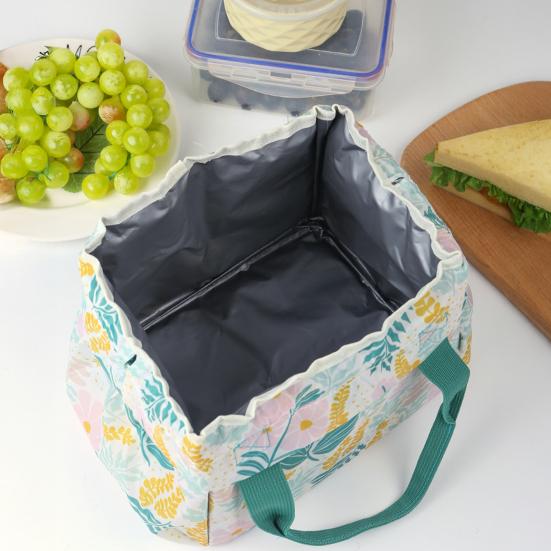 Insulated Lunch Bag Large Capacity Portable Office Beach Picnic Storage Bag Leak-proof Leaf Print Thermal Cooler Pouch Drawstring Handbag