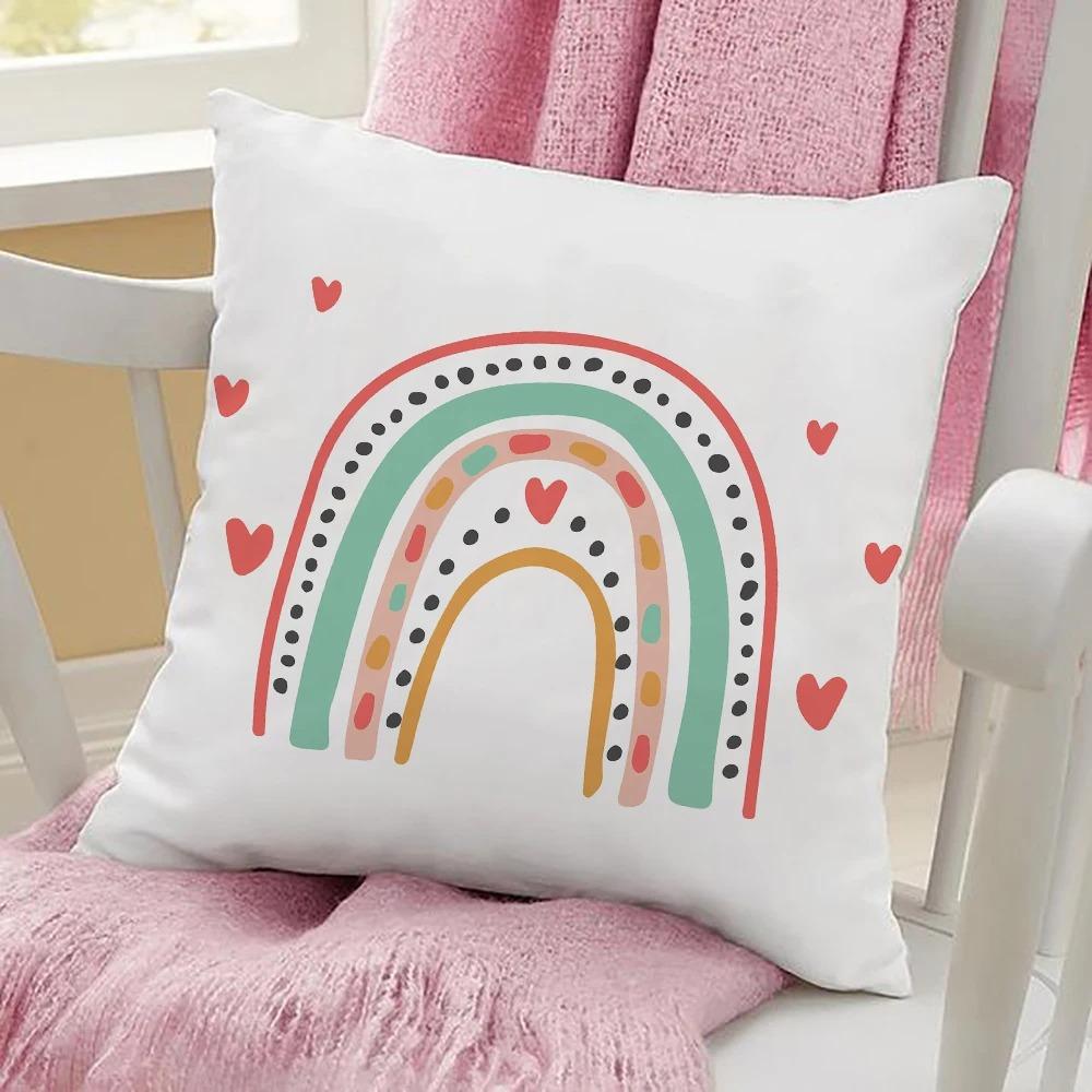 

Home Decor Colorful Rainbow Print Cushion Cover White Cushion Cover Living Room Sofa Rainbow Throw Pillow Cover 45x45 cm 16x16Inch