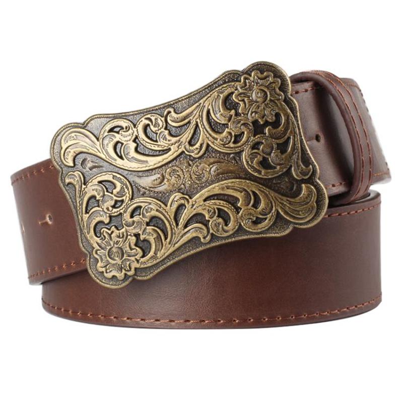 Retro Women Belt Metal Buckle Weave Arabesque Floral Pattern Belts Jeans Trend Punk Rock Decoration Waistband Gift For Women