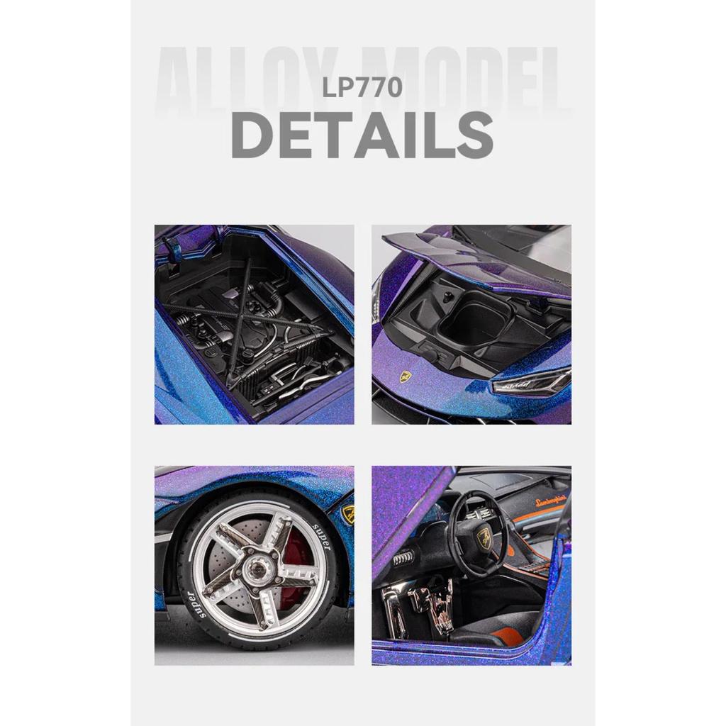 1/18 Lamborghini LP770 LP770-4 Alloy Sports Car Model Diecast Metal Track Racing Car Vehicles Model Sound and Light Simulation Kids Toy Gift