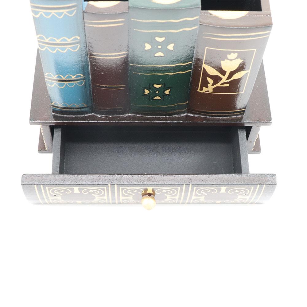 Organizer Desktop Decoration Drawers Stationery Holder Book Shape Pen Holder Pen Case Retro Wood