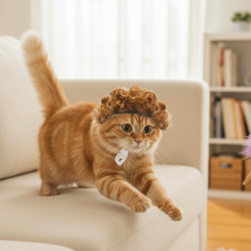 Elastic Band Cat Funny Headpiece Adjustable Pet Cosplay Wigs Cute Pet Afro Wig  Parties